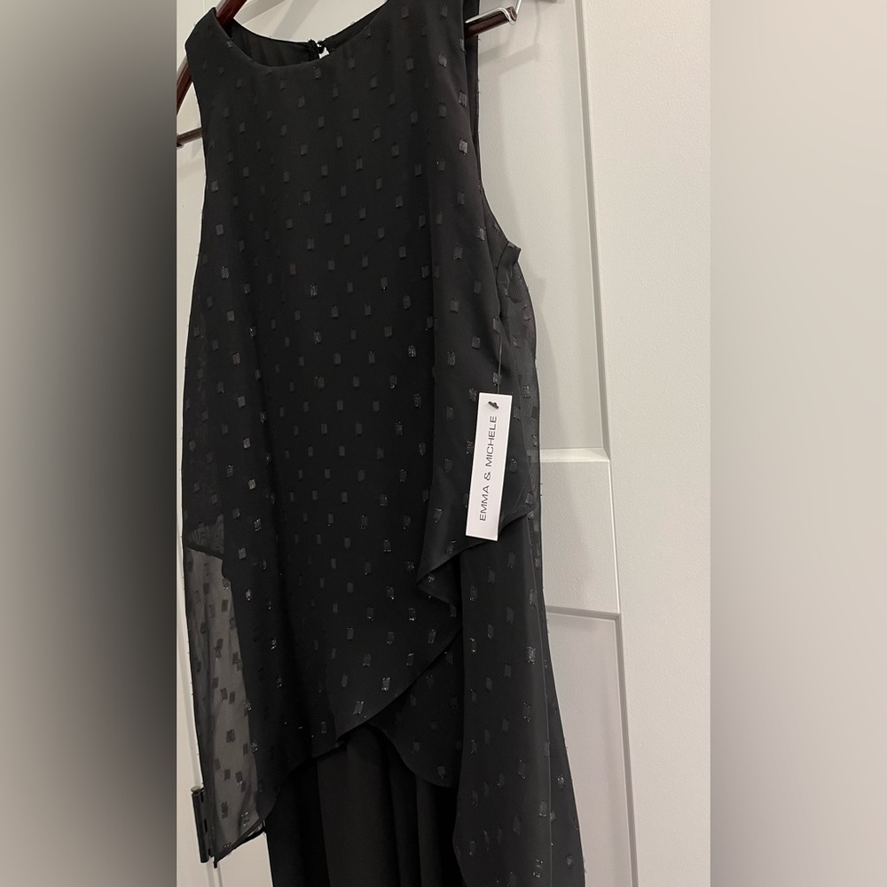 EMMA & MICHELE Jumpsuit Dress Tulip Bodice Sheer Overlay One Piece